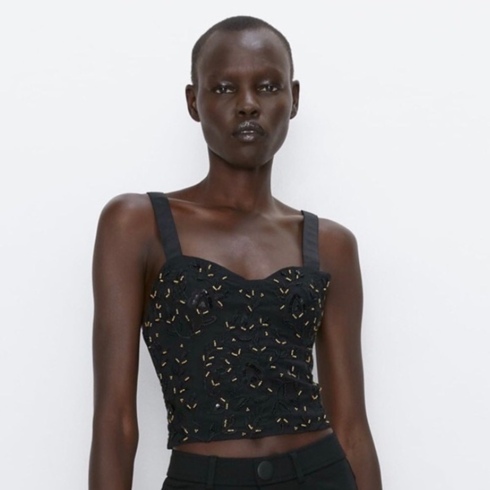 NWOT Zara Beaded Black and Gold Top - Picture 3 of 7